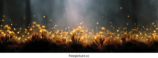 Magical Forest Flowers Glowing in the Night