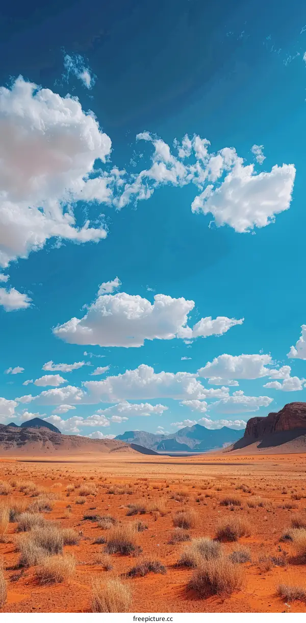 Arid Desert Landscape with Blue Sky and Clouds