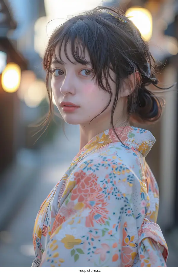 Asian Woman in Traditional Japanese Kimono