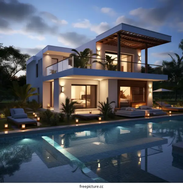 A modern house with a pool and a beautiful view