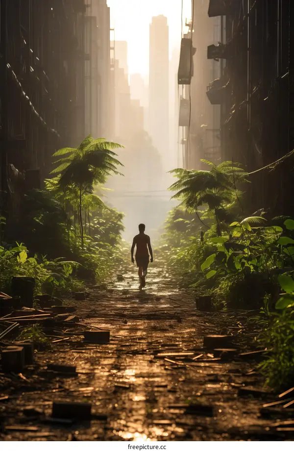 A Solitary Figure in a Post-Apocalyptic City
