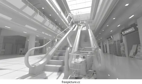 White Model of a Shopping Mall with Escalators