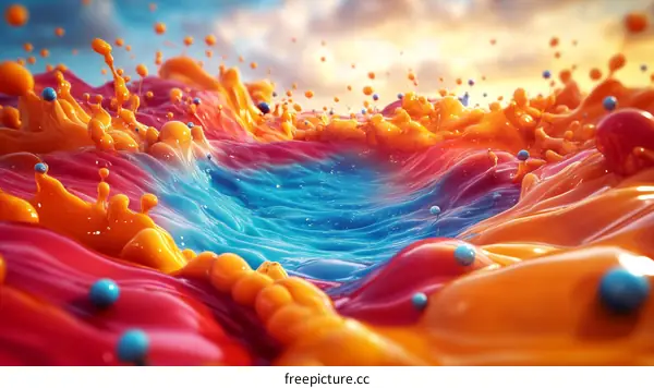 Colorful Liquid Splashing Abstract Illustration