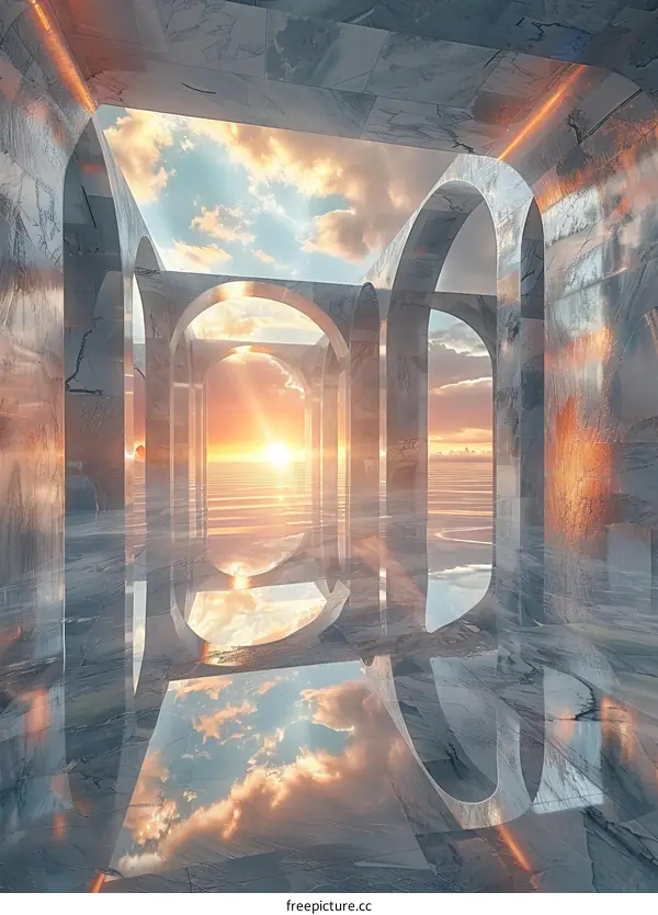 Surreal Futuristic Architecture with Marble Arches