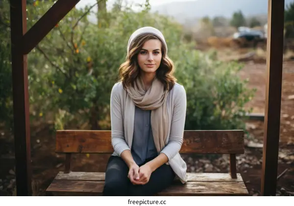 Portrait of a young woman sitting on a bench