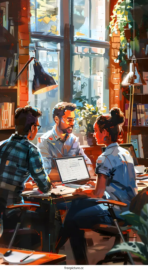 Three people in a room