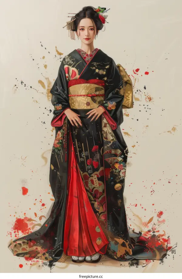 Portrait of a Japanese woman in traditional kimono