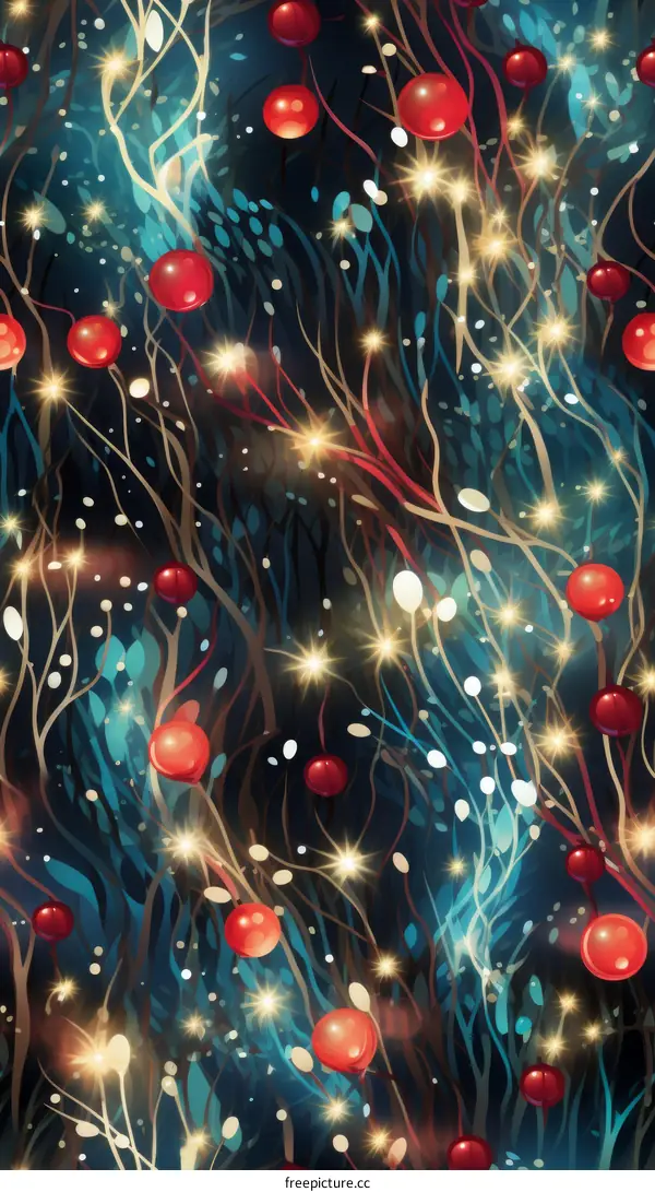 Red berries and golden leaves on a dark blue background