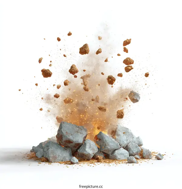 Explosion of Rocks with Debris and Sparks