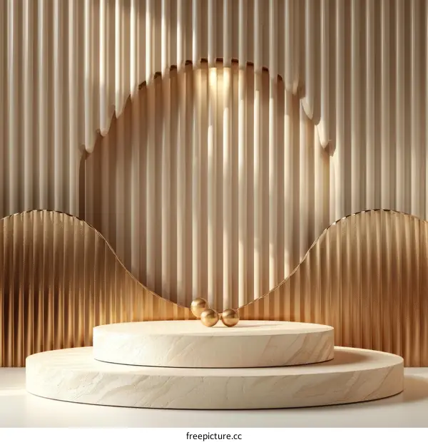 3D Rendering of a Golden Pedestal under a Spotlight