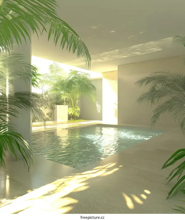 Tropical Indoor Pool Scene Illustration