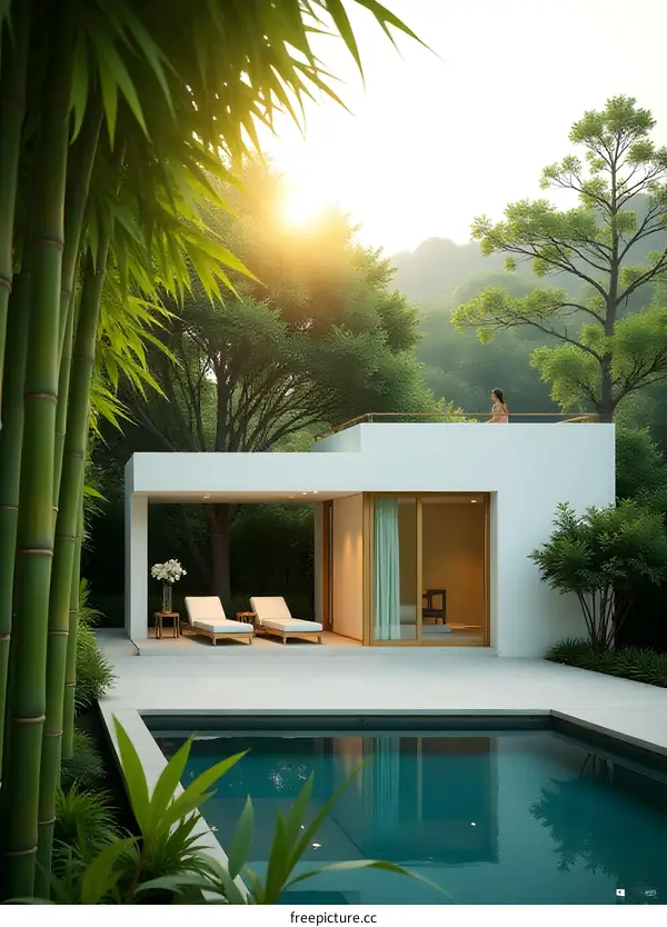Modern Minimalist House with Swimming Pool and Bamboo Trees