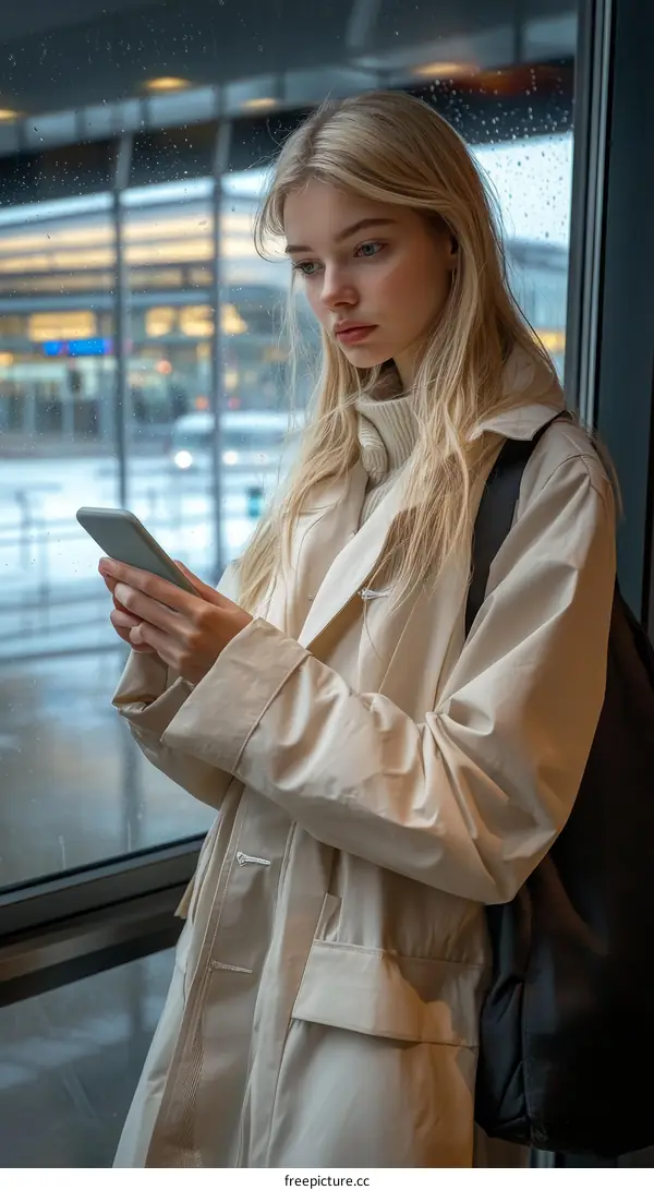 Young Woman Using Smartphone in Airport