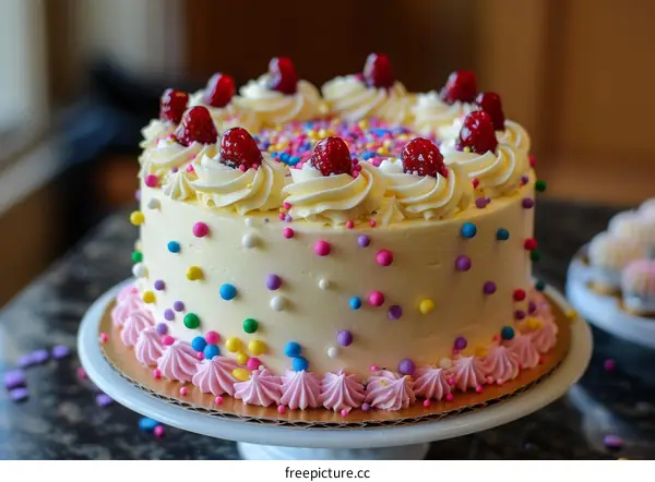 Colorful Raspberry Cake with Sprinkles