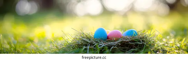 Easter Eggs in a Nest in a Spring Meadow