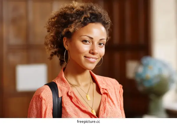 Portrait of a Black Woman in an Orange Shirt