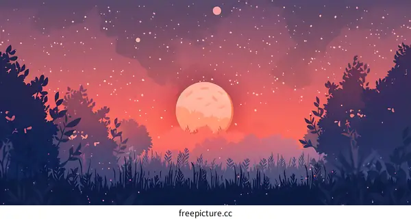 Full Moon Night in Forest Illustration