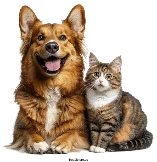 [Transparent Background PNG]Friendly Dog and Cat Companionship