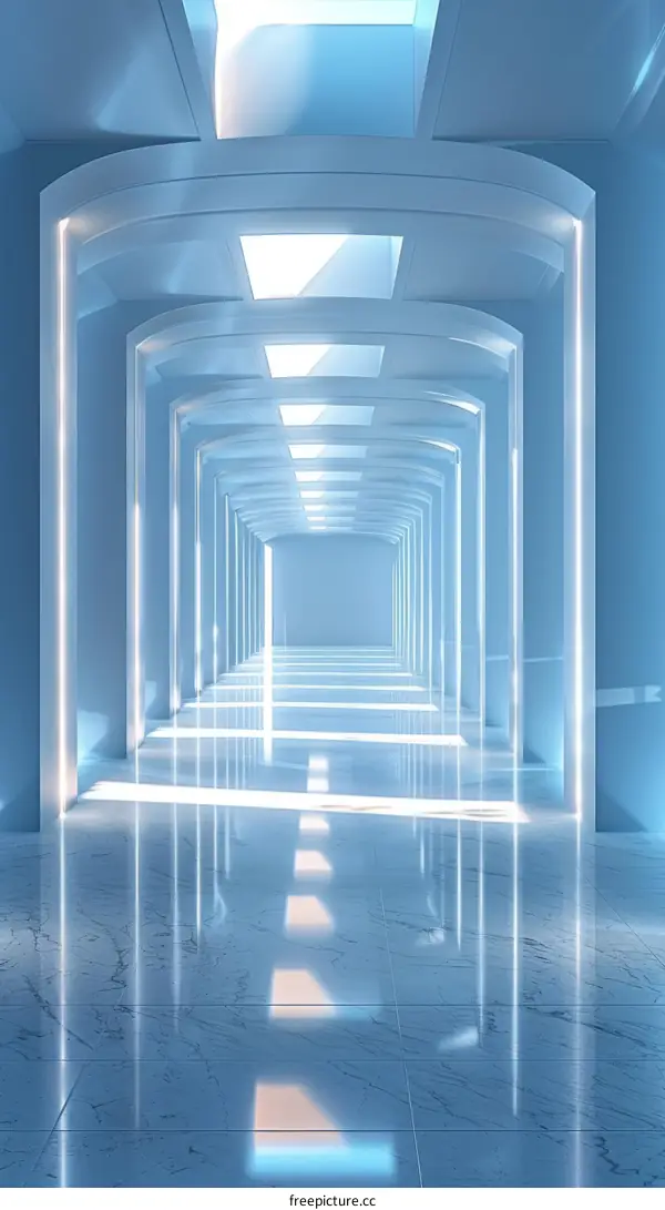 Futuristic Blue Marble Corridor