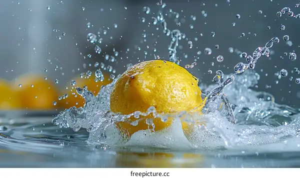 Lemon Dropping into Water with a Splash