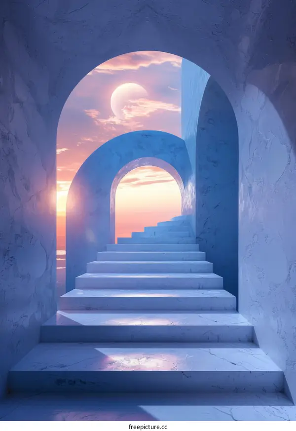 Abstract Architectural Staircase at Sunrise