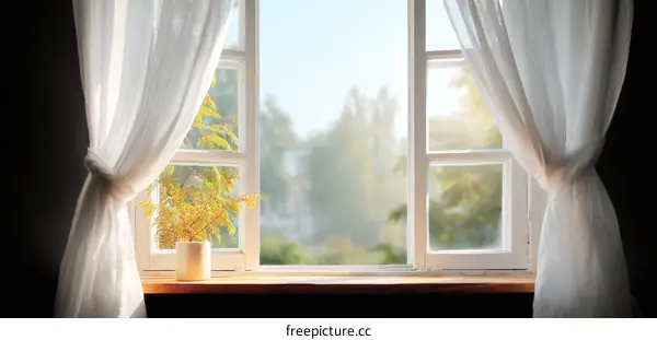 White Sheer Curtains at a Window, Peaceful Natural Light