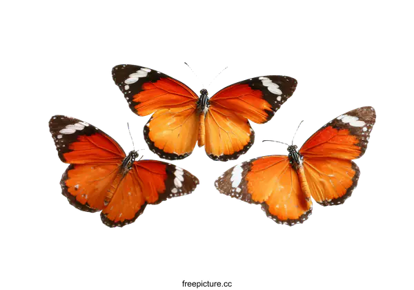 [Transparent Background PNG]Three Beautiful Orange Butterflies in Flight