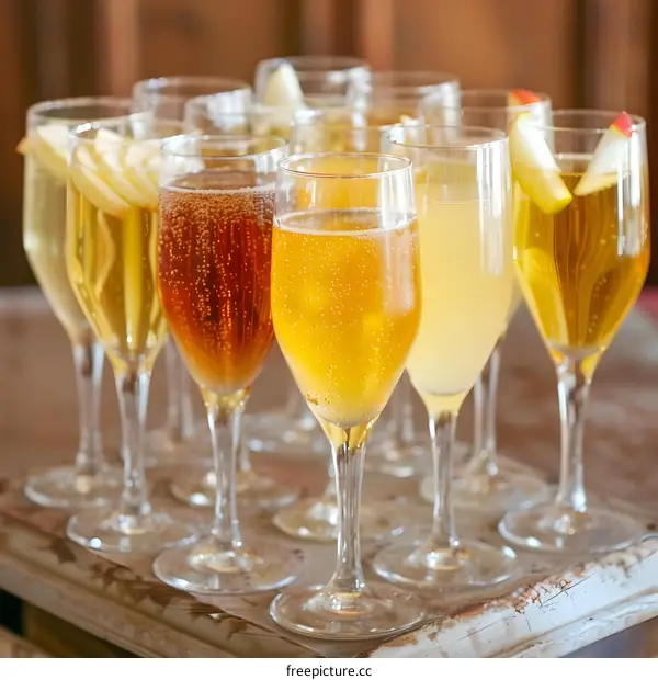 Sparkling Wine Glasses with Apple Slices