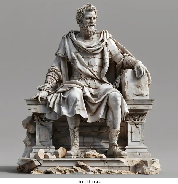 Roman Emperor Statue Sitting on Broken Throne