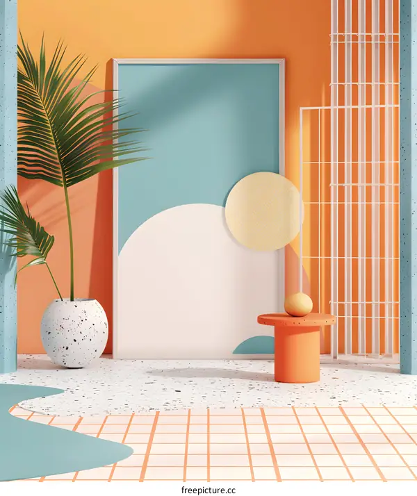 Abstract Minimalist Room Interior Design With Palm Plant