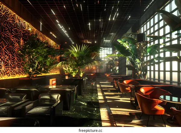 Luxury Interior Design with Tropical Plants and Sunlight