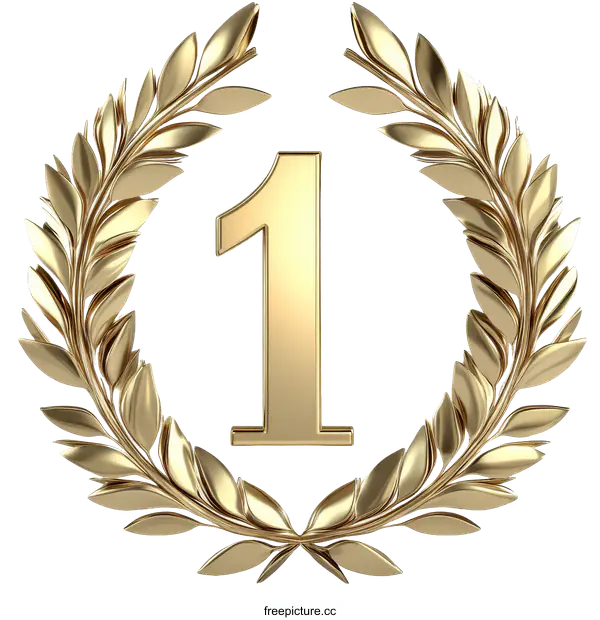 [Transparent Background PNG]Gold Laurel Wreath with Number One