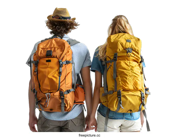 [Transparent Background PNG]Couple Backpackers Hiking Trip