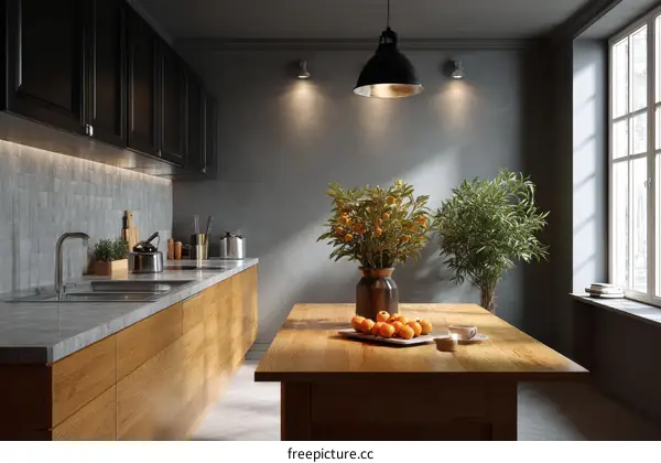Modern Kitchen Interior Design with Wooden Table