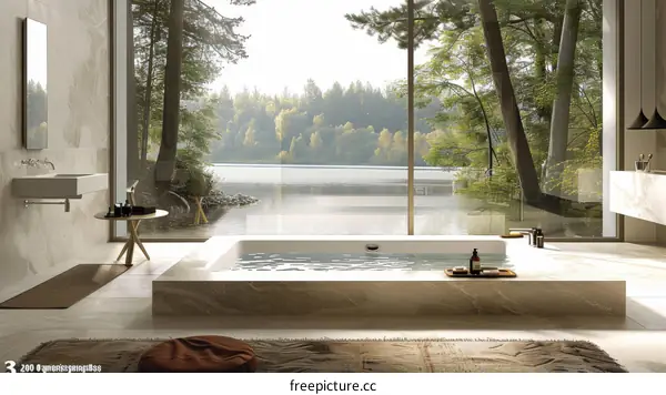 Modern Luxury Spa Bathroom with Lake View