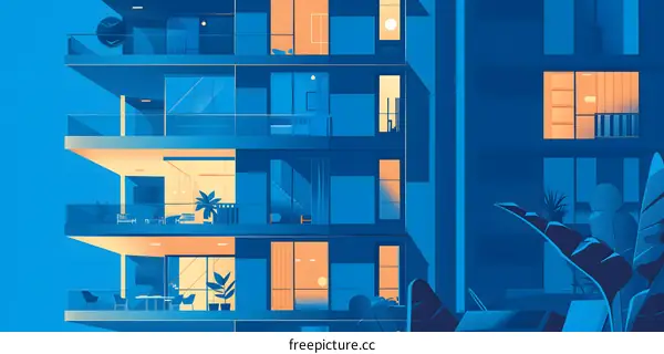 Night View of Modern Apartment Building