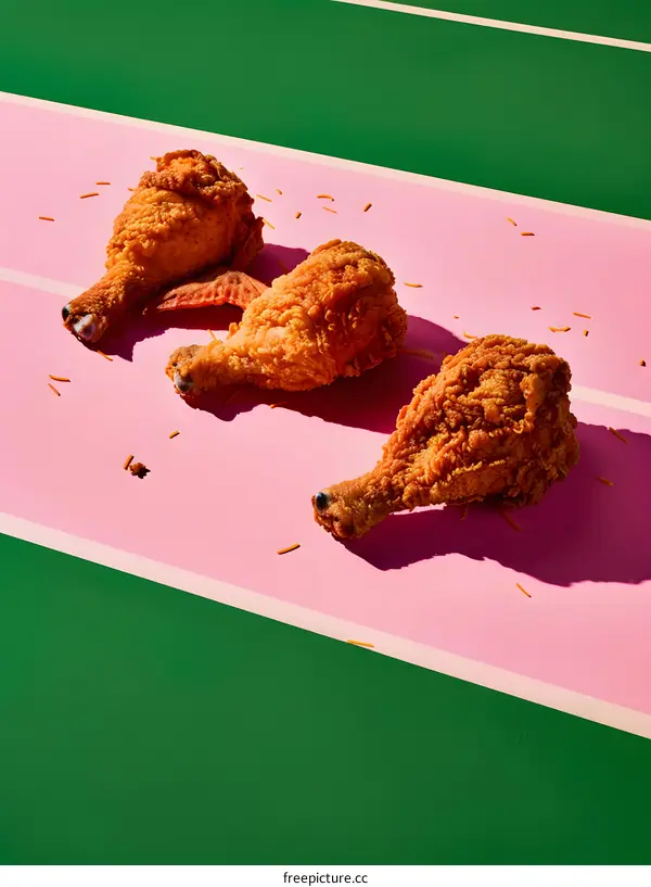 Fried Chicken Legs On Green and Pink Background