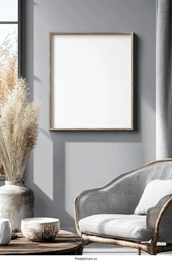 Empty Frame Mockup in Modern Living Room