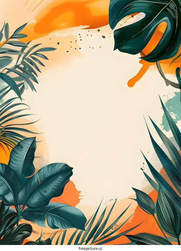 Tropical Green Leaves Watercolor Painting Background