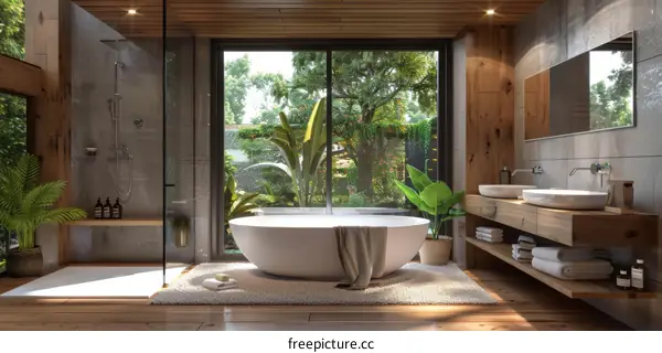 Modern Spa Bathroom with Garden View