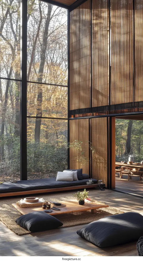 Modern Japanese Style Living Room with Large Windows