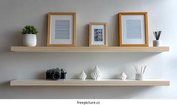 Modern Wooden Shelves Displaying Decorative Items