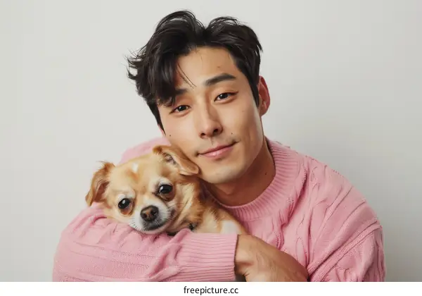Asian man with chihuahua