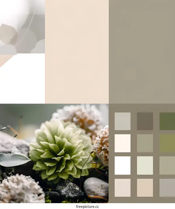 Green Flower with  Beige and Green Color Palette