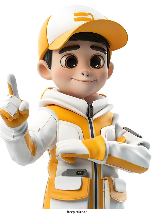 Smiling Cartoon Boy Character Wearing White and Yellow Outfit