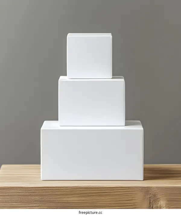 Three White Boxes on a Wooden Surface