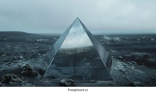 A Glass Pyramid Sits in the Middle of a Black Rocky Field in Iceland