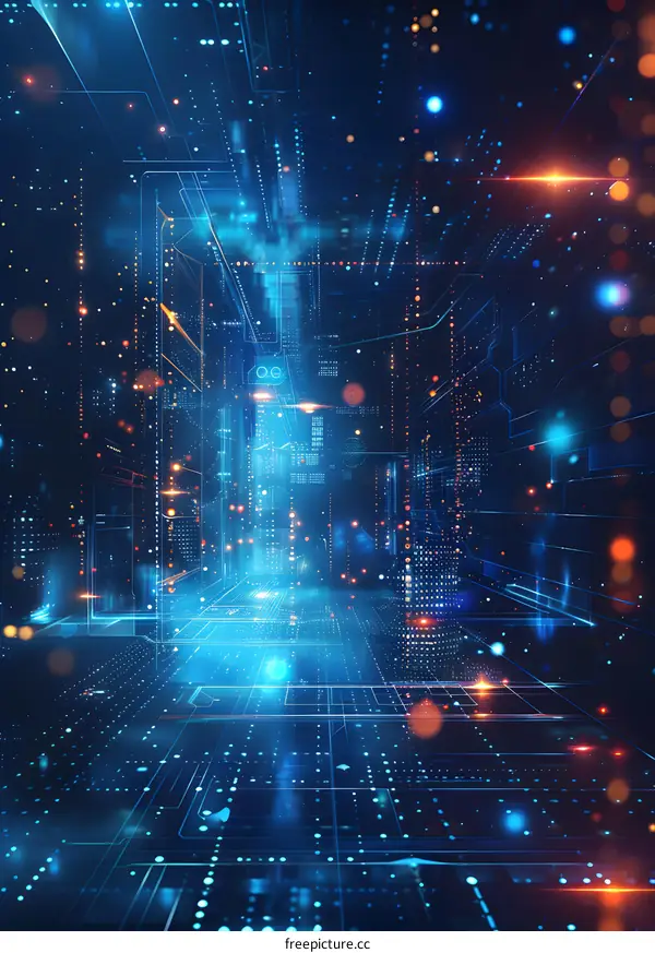 Abstract Futuristic Digital Cityscape Background With Glowing Lines