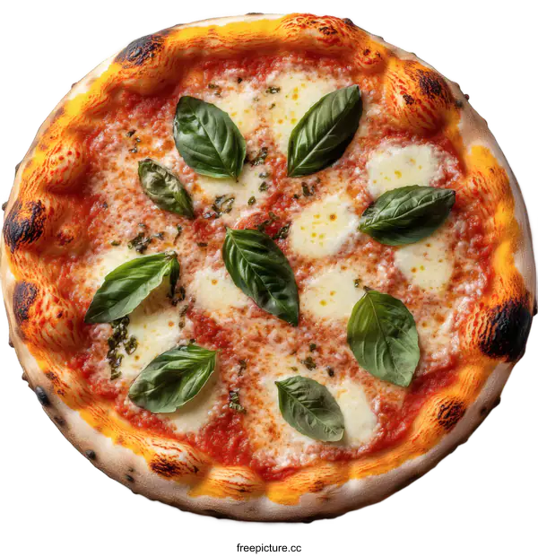 [Transparent Background PNG]Delicious Italian Pizza with Fresh Basil