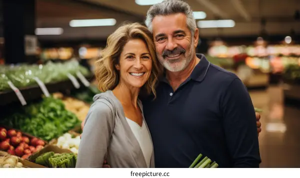 Happy Couple Grocery Shopping Together